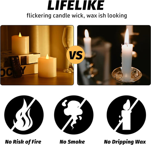 GINROGD Flameless Candles with Remote Timer Battery Operated Candles Flickering Led Pillar Fake Candles 3-inch Real Wax for Home Decor Ivory Holid...