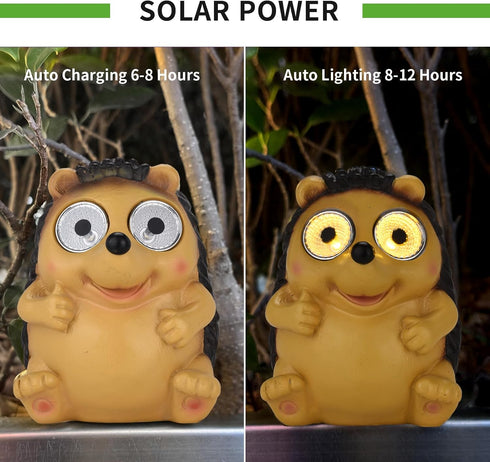 Garden Statues Hedgehog Figurines with Solar LED Lights, Unique Animal Statues Lights Housewarming Sculpture Gifts for Outdoor Decorations, Garden...