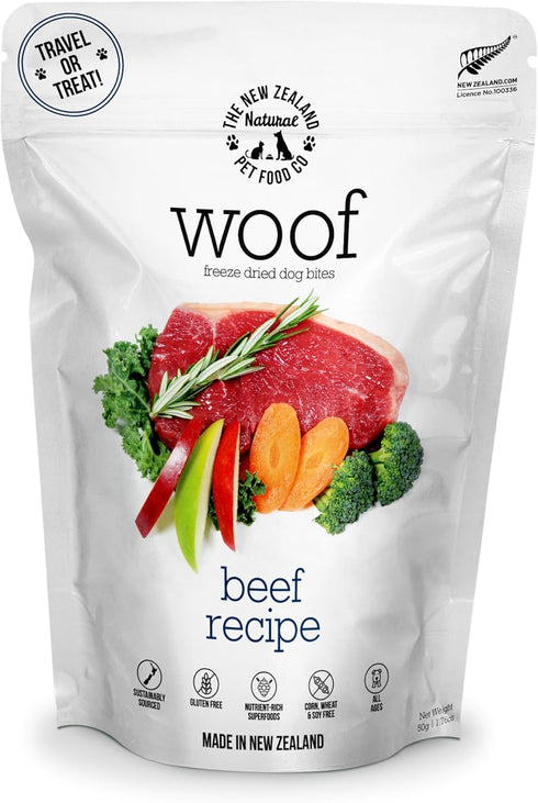 Woof Freeze Dried Dog Food - Beef Recipe, High Protein, Dog Food Topper & Dog Treats, All Life Stages, 1.76 oz...