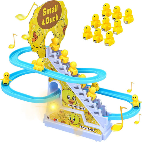 Small Duck Climbing Stairs Toy,Electric Duck Roller Coaster Toy Set,with LED Flashing Lights & Music,Duck Track Slide Toy Birthday Gift for Kids,A...