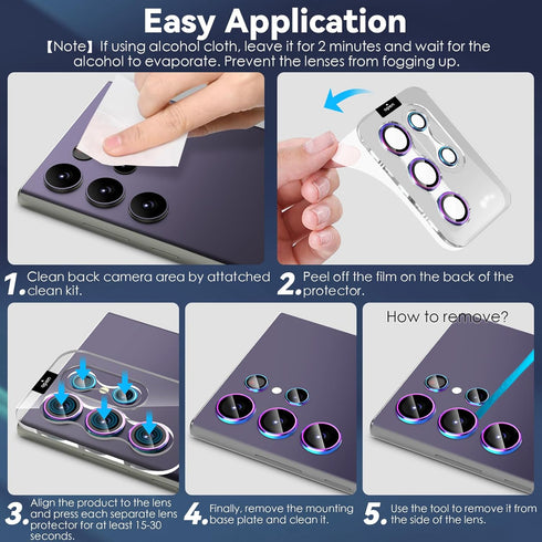 CloudValley for Samsung Galaxy S24 Ultra Camera Lens Protector, 9H Tempered Glass & Ultra-Thin Aluminum Alloy Individual Lens Screen Protective Co...