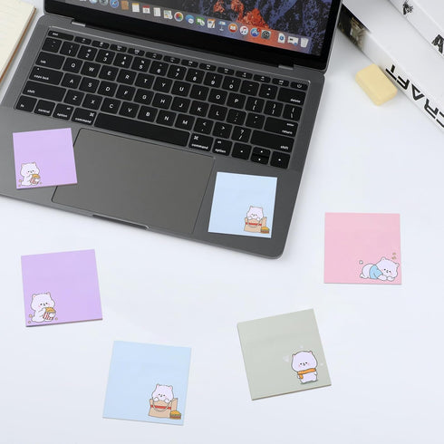 Cute Self-Stick Note Pads, 4 Pack 320Sheets Kawaii Animal Sticky Notes Cartoon Memo Pads Markers Flags Cute Stationary Note Pads for School Home S...