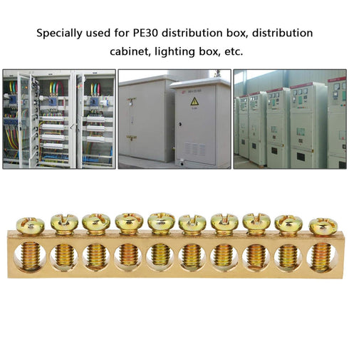 10pcs 10-Hole Electrical Distribution Wire Screw Terminal Brass Ground Neutral Bar Terminal Block Bar...