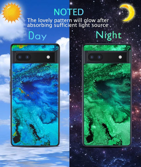 Google Pixel 6A Case, Slim Fit Marble Pattern Glow in The Dark Luminous Hybrid Hard PC Soft TPU Bumper Shockproof Drop Protective Case for Men and...