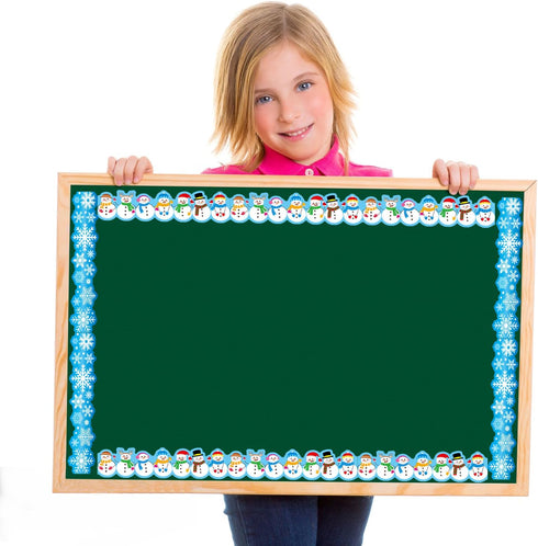 Winter Bulletin Board 78.7FT Cutout Classroom Decor Snowflake Bulletin Border Christmas Holiday Snowman Trim Border Self-Adhesive Label Sticker fo...