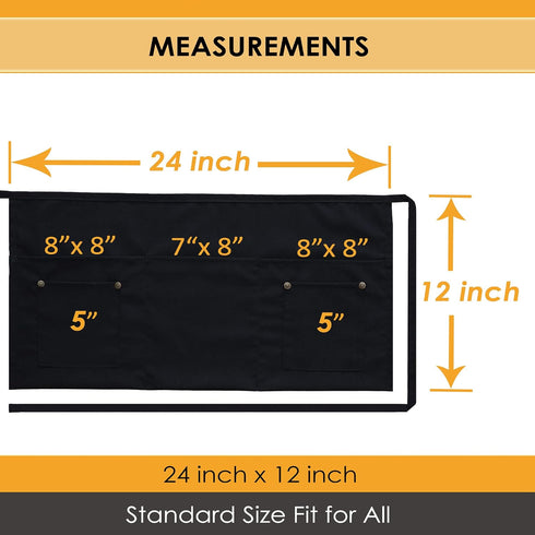 Brtex Server Aprons with 5 Pockets (2 Pack) – Commercial Grade Black Waist Aprons for Women Men – Restaurants Cafes Bars Home & Kitchen Apron 24x1...