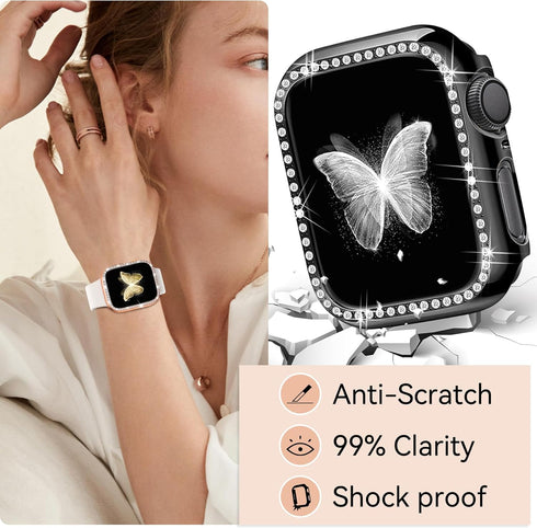 8 Pack Fvlerz Bling Case Compatible with Apple Watch Series 6 5 4 SE 40MM, Diamond Bumper Crystal Frame for iWatch 40mm Sparkling Rhinestone Smart...