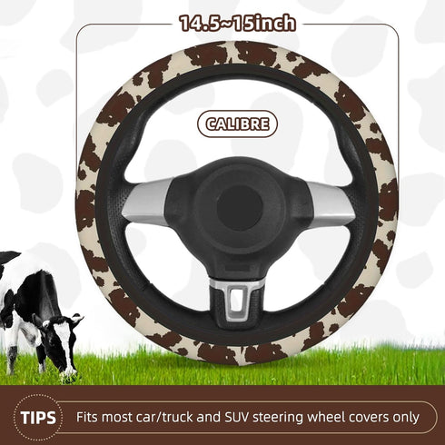 SuperKaKa Brown Cow Print Steering Wheel Cover,Cute Auto Anti-Slip Breathable Cow-Pattern Covers Protector Universal Car Interior Accessories for ...