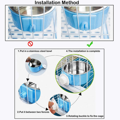 2 Pieces Crate Dog Bowl, Removable Stainless Steel Pet Kennel Hanging Food Water Feeder Bowl Cage Coop Cup for Puppy Medium Dog Cat Rabbit Ferret ...