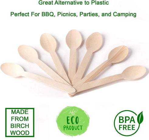 HUJI Eco- Friendly Wooden Spoons - Disposable Wood Cutlery! 50 Spoons 6.1"...