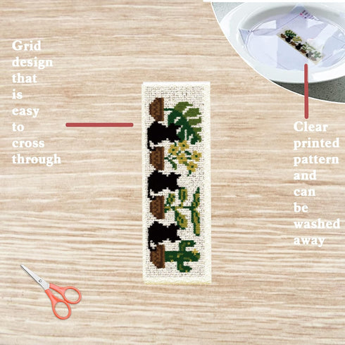 FREEBLOSS 6 Set Bookmark Cross Stitch Kits Stitch Bookmark Cross Stitch Kits with Instructions Cartoon Cat Pattern Punch Needle Kit for Beginners ...