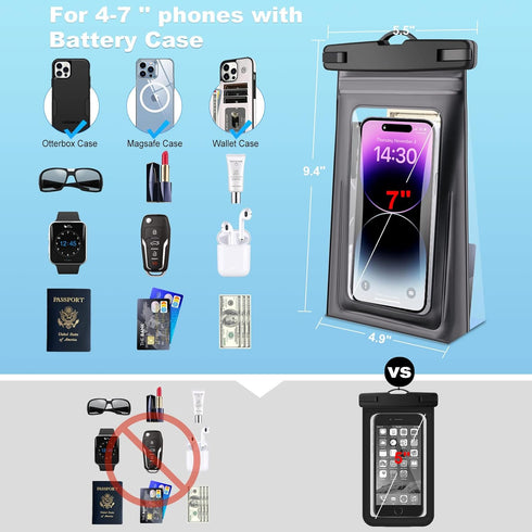 2 Pack Waterproof Pouch Floating with Sealing Strip, 9'' Large Cell Phone Dry Protector Case for iPhone 15 14 13 12 11 Pro Max Plus Samsung Galaxy...