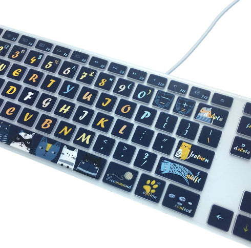 Silicone Keyboard Cover Skin for Apple iMac Keyboard with Numeric Keypad Wired USB MB110LL/B(Model: A1243), Cute Print, US Layout, Cat...