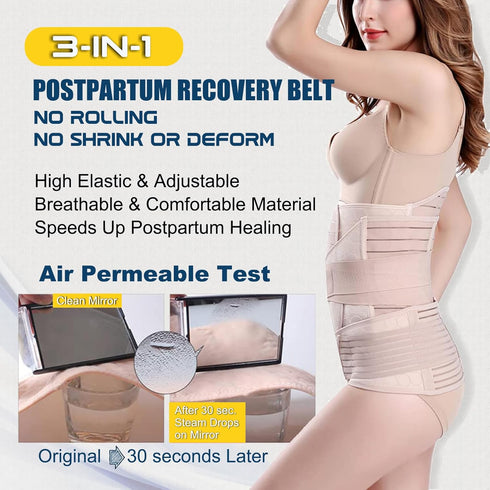ChongErfei 3 in 1 Postpartum Support Recovery Belly Wrap Waist/Pelvis Belt Body Shaper Postnatal Shapewear,XL Beige...