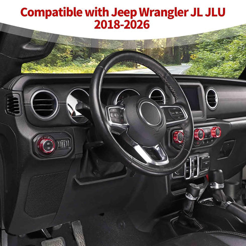 for Jeep JL AC/Radio/Headlight Knob Cover Trim Ring for Jeep Wrangler JL JLU Gladiator JT 2018-2024 Red Interior Accessories 4pcs...