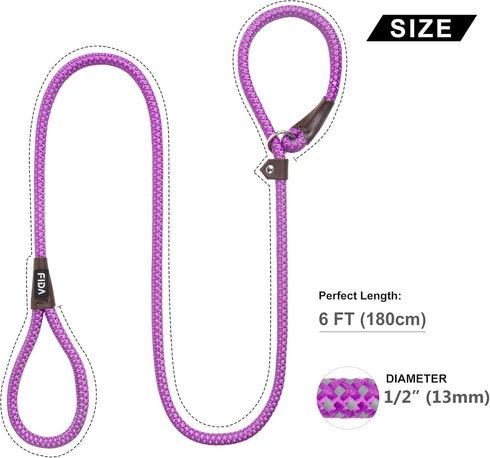 Fida Durable Slip Lead Dog Loop Leash, 6 FT x 1/2" Heavy Duty , Comfortable Strong Rope Leash for Large, Medium Dogs, No Pull Pet Training Leash w...