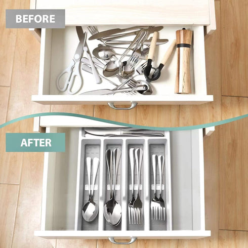 Silverware Organizer with Icons?Plastic Cutlery silverware Tray for Drawer?Utensil Flatware Tableware Organizer for Kitchen with Non-slip TPR,Fits...