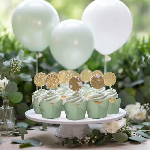 Whaline 200Pcs Sage Green Tulip Cupcake Liners Green Muffin Baking Liners Tulip Cupcake Wrappers Baking Cup for Bridal Baby Shower Wedding Birthda...