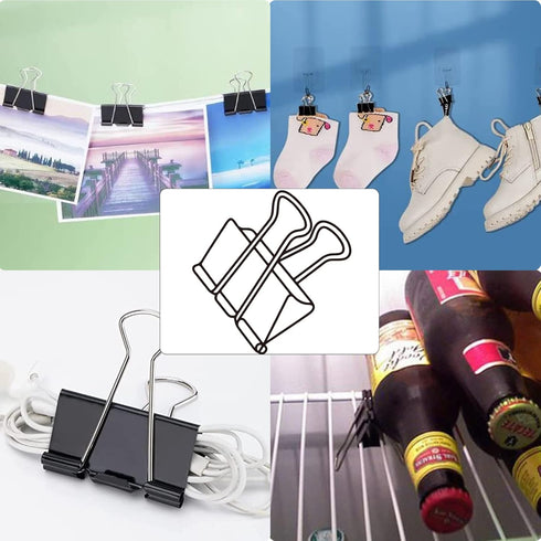 Black Binder Clips, 48 Pack, 1 Inch, Standard 25mm Clamps, Black, Medium Clips, Medium Binder Paper Clips, Medium Size, Medium Paper Clips, Office...