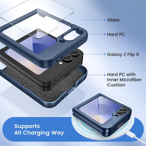 Ruky for Galaxy Z Flip 6 Case, Hard PC Ultra Slim Anti-Scratches Shockproof Wireless Charging Phone Case, Built-in Back Screen Protector, Shockpro...