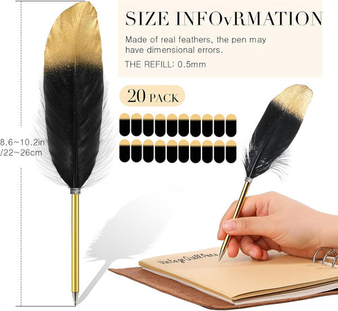 Chivao 20 Pcs Feather Quil Ballpoint Pens Bulk 0.5mm Ink Feathered Vintage Pens Refined Plated Rod Pen for Writing Guest Signature Office Party Fa...