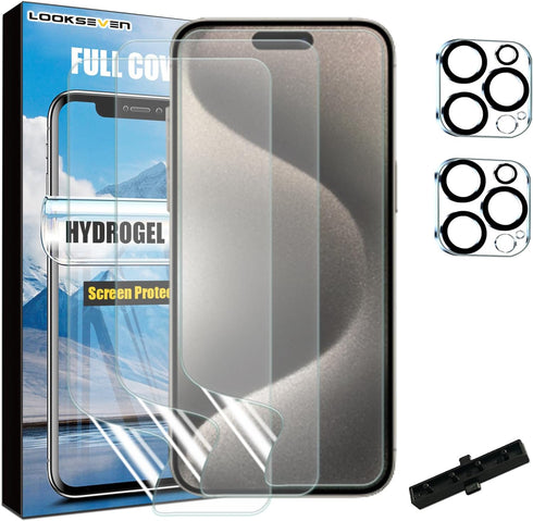[3+2 3 Packs Hydrogel Film Screen Protector(Not Glass) + 2 Packs Tempered Glass Camera Lens Protector For iPhone 15 Pro Max......