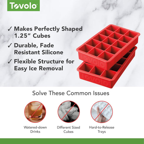 Tovolo Perfect Cube Ice Tray Set of 2 (Candy Apple) - Reusable Silicone Molds for Whiskey, Cocktails, Coffee, Bartender Accessories, & Smoothies /...
