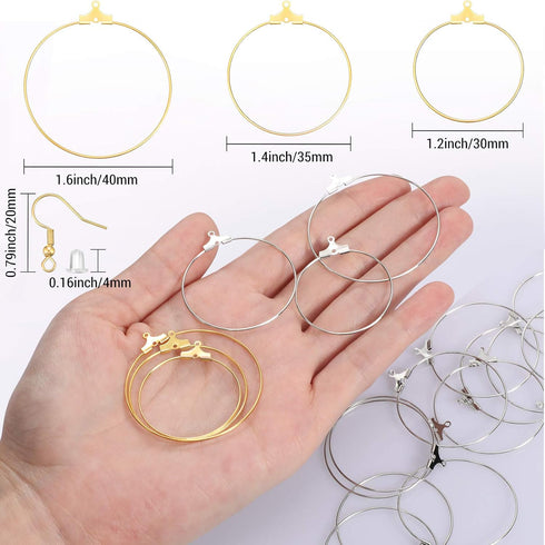 Hicarer 580 Pcs Earring Making Kit Earring Hoops for Jewelry Making 180 Pcs Round Beading Hoops Earring Findings Components with 200 Silicone Earr...