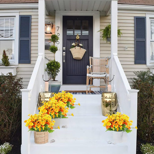 Uieke Artificial Fake Flowers, 6 Bundles Daisy Mums Flowers Outdoor UV Resistant No Fade Greenery Shrubs Plants Indoor Outside Hanging Planter Hom...