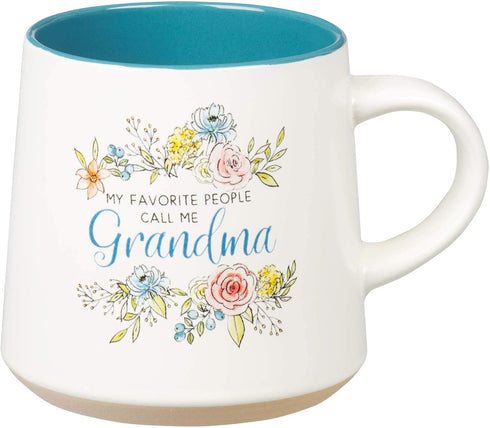 WITH LOVE My Favorite People Call Me Grandma Clay Base Ceramic Coffee Mug for Grandmothers Floral Peach & Ivory Cup for Coffee/Tea, Dishwasher Mic...