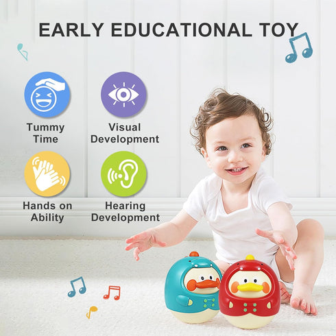 Tinabless Tummy Time Toys, Dinosaur-Duck Roly Poly Baby Toy, Musical Wobbler Toy | Tumbler Wobbler Toy for Newborns 3-12 Month Baby Boys and Girls...