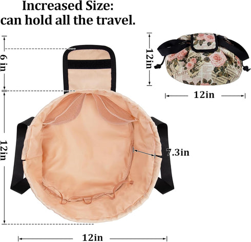 Barrel Drawstring Makeup Bag Large Travel Makeup Bag,Portable Large Capacity Cosmetic Bag Toiletry Organizer for Travel Accessories Make Up Essent...