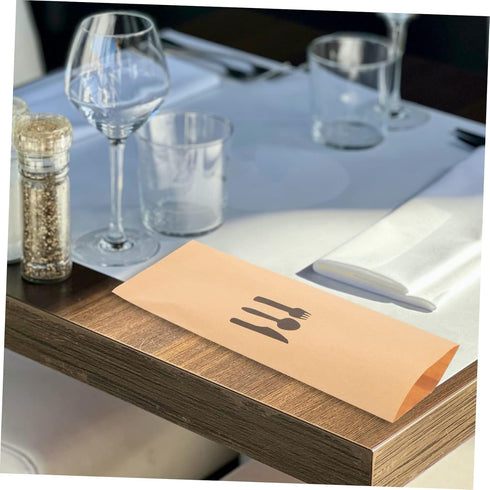 100pcs Kraft Paper Cutlery Set Kraft Paper Silverware Bags Dinner Table Decor Disposable Cutlery Utensil Holder Disposable Fork Wedding Disposable...