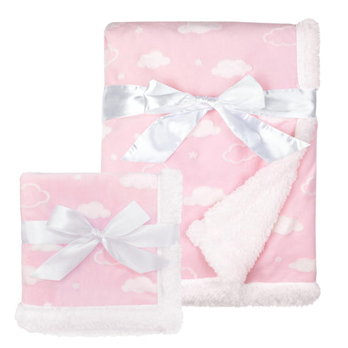 American Baby Company Heavenly Soft Chenille Sherpa Blanket Set, 3D Pink Cloud, for Girls...