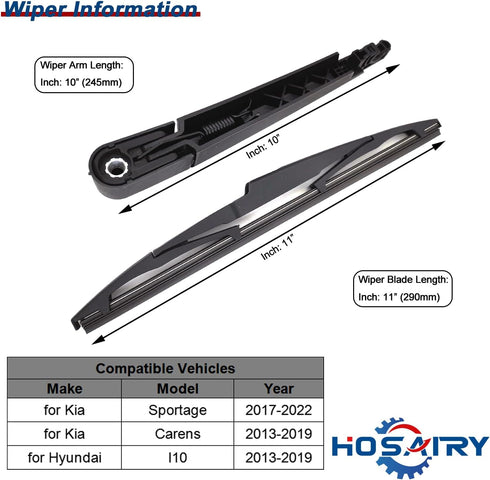 Rear Wiper Arm Blade Set for Kia Sportage 2017-2022 Rear Windshield Wiper Arm Blade Assembly 98815-A4100 98850-A4000...