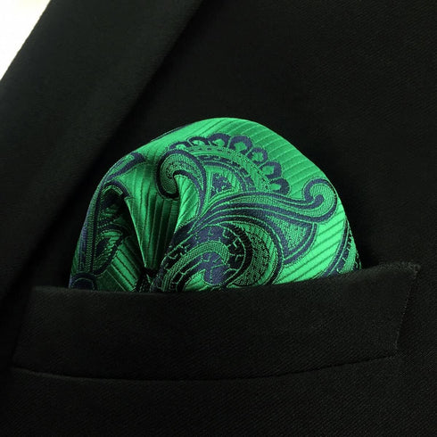 SHLAX&WING Green Geometric Silk Pocket Square Handkerchief for Wedding Party...