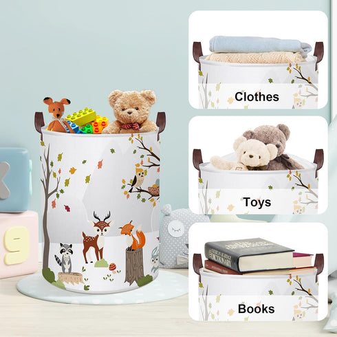 Clastyle 45L Woodland Animals Laundry Basket Collapsible Waterproof Forest Fox Storage Basket with Handle Kids Room Jungle Deer Laundry Hamper wit...