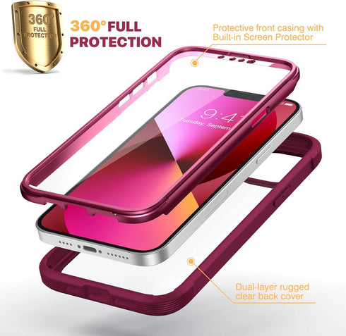 Diaclara Designed for iPhone 13 Case, Full Body Rugged Case with Built-in Touch Sensitive Anti-Scratch Screen Protector, Soft TPU Bumper Case for ...