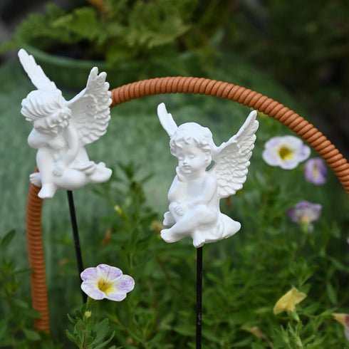 OwMell Set of 2 Decorative Angel Garden Stakes, Small Angel Fairy Garden Angel Ornaments, Cherub Angel Memorial Statue Flower Pot Decorations - Wh...