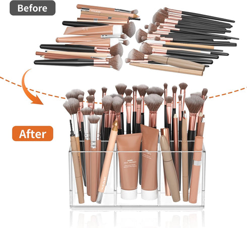 HIIMIEI Clear Makeup Brush Holder Organizer Acrylic 6-Slots Cosmetic Brushes Storage Organizer for Vanity Countertop...