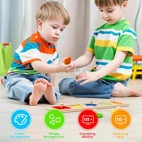 First Jumbo Knob Wooden Shape Puzzles for Toddlers 1-3, Peg Shapes Puzzle Sorter Board for Baby Kids,Montessori Preschool Learning Toys,1 Year Old...