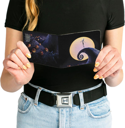 Buckle-Down Men's Disney Wallet, Bifold, Nightmare Before Christmas Jack Full Moon Pose Pumpkin Patch, Vegan Leather, Multicolor, Standard Size...