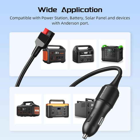 4.9FT Car Cigarette Lighter Plug to Anderson Extension Cable, Built-in Resettable Fuse, for Portable Power Station Solar Generator with Anderson C...