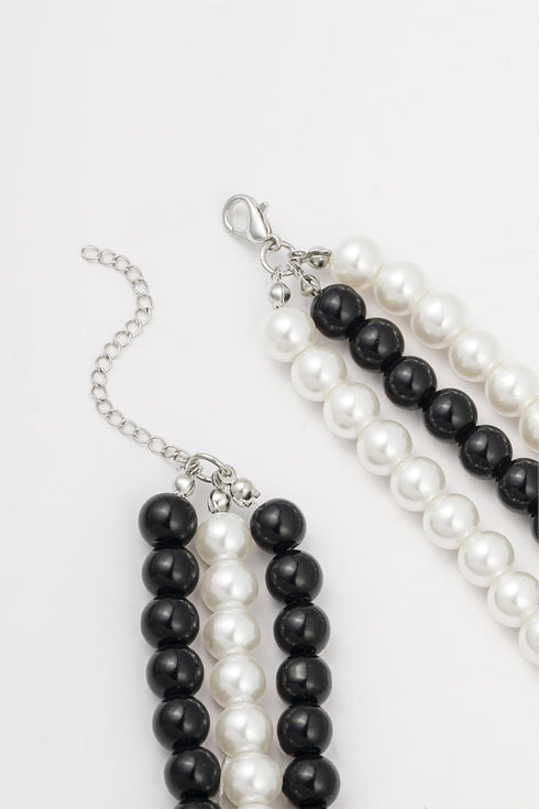 BABEYOND Round Imitation Pearl Necklace Vintage Multi Strands Necklace 20s Flapper Necklace for Party (Black and White)...