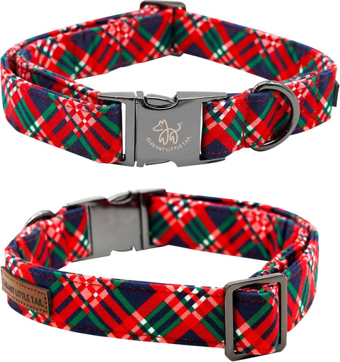 Elegant little tail Dog Collar with Flower, Red Plaid Christmas Dog Collar with Flower Dog Flowers Holiday Pet Collar Puppy Flower Girl Boy Dog Co...
