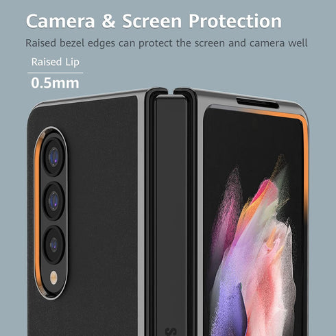 MATEPROX Compatible with Samsung Galaxy Z Fold 3 Case, Slim Thin Lightweight Protective Phone Case with Non-Slip Leather Back Cover with Electropl...