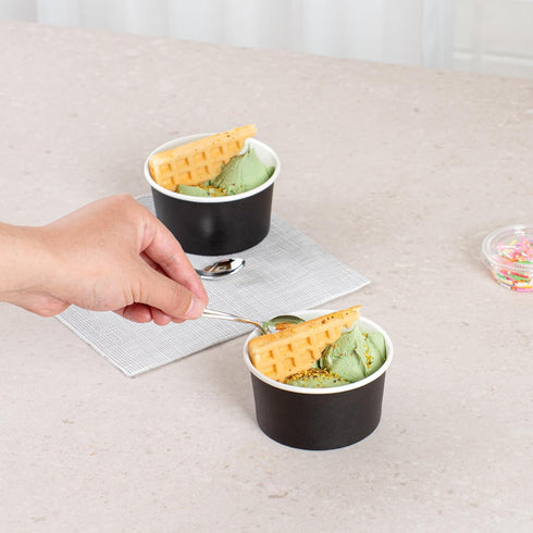 Coppetta 8-Ounce Dessert Cups, 50 Disposable Ice Cream Cups - Lids Sold Separately, Sturdy, Black Paper Frozen Yogurt Bowls, For Hot And Cold Food...
