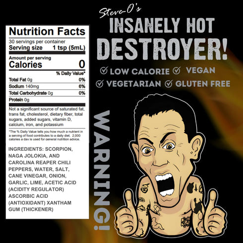Steve-O's Hot Sauce - Destroyer Hot Sauce | With Garlic and Scorpion, Naga Jolokia, and Carolina Reaper Peppers (5 fl oz)...