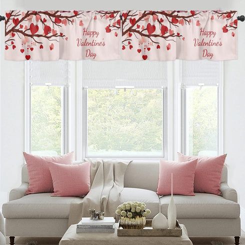 Valentines Day Valance Rod Pocket Valance Happy Valentine's Day Window Curtains Window Treatments 1 Panel Love Heart Tree Branch Short Curtains fo...