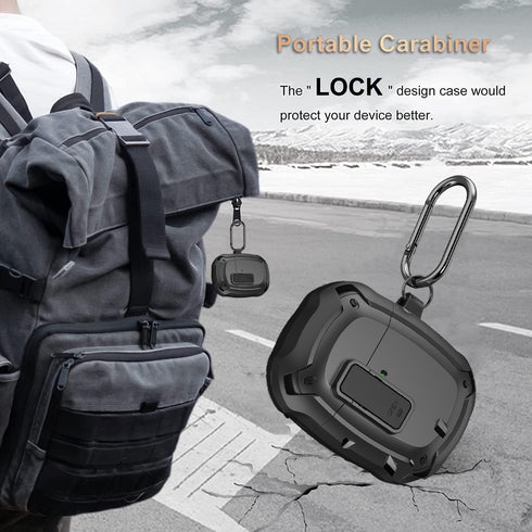 Olytop for Google Pixel Buds Pro Case 2022 with Lock Clip & Cleaner Pen, Rugged Armor Shockproof Protective Hard Cover Skin with Carabiner Men Wom...